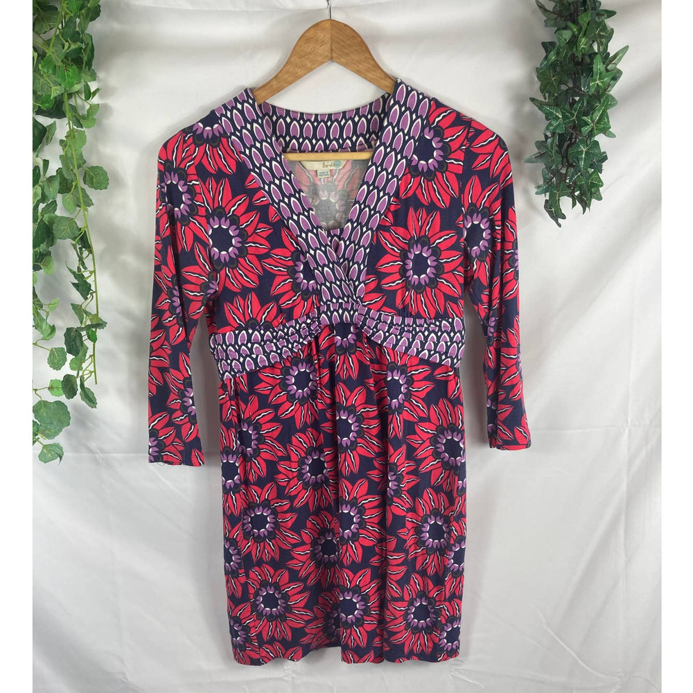 Boden Floral Wrap-Style Dress in Red & Purple